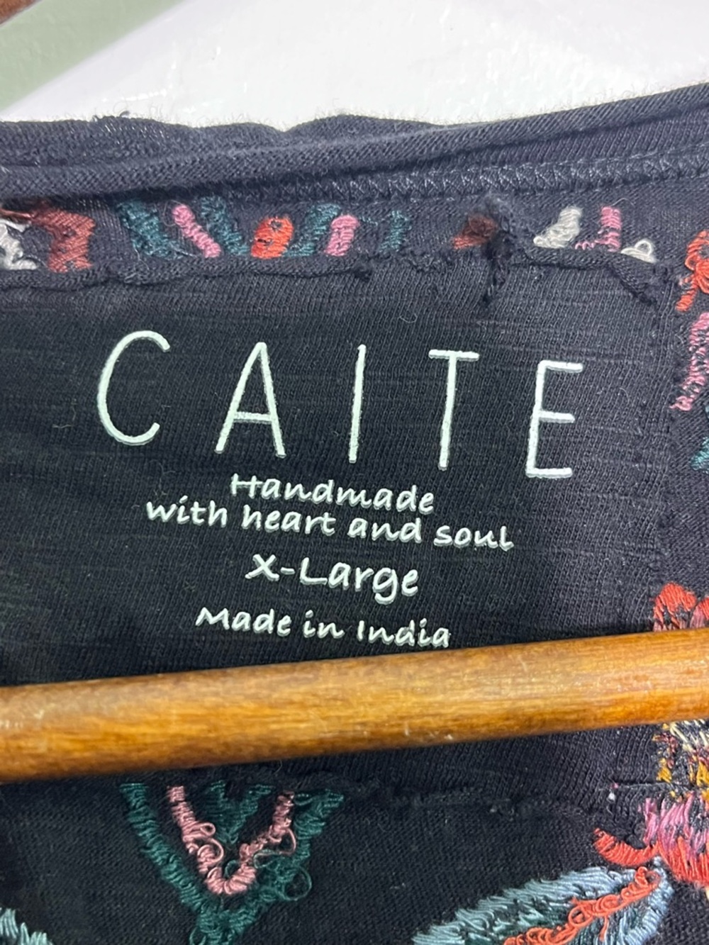 Caite "Isa" Black Embroidered Boho Peasant Blouse Cotton Folk Art Tunic XL - Picture 13 of 13